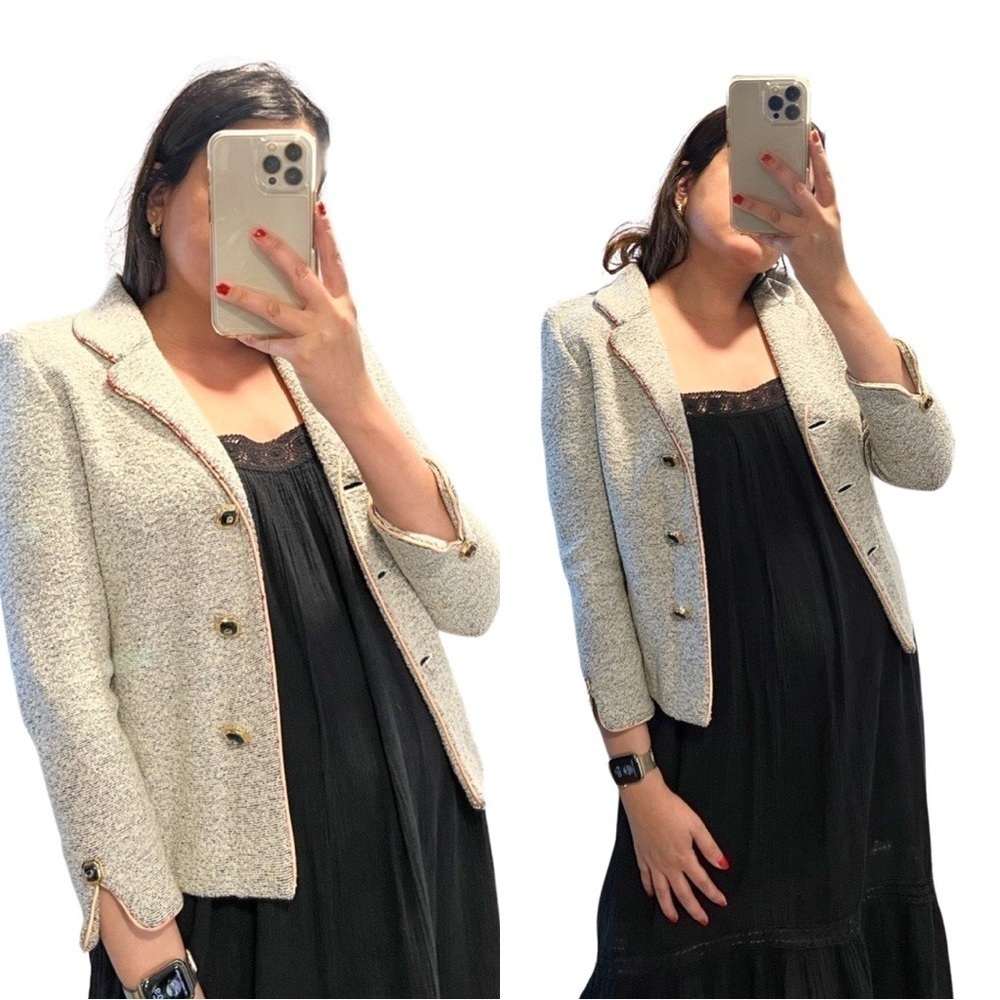 ST JOHN Collection Long Sleeve Tweed Collared Blazer Gray Sz 2